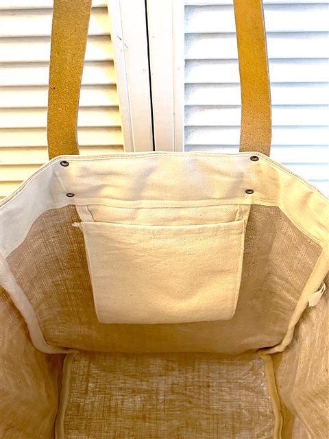 Jute Tote Bag with Leather Handle - 3