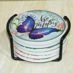 Butterfly Flower Round Ceramic Coasters 1