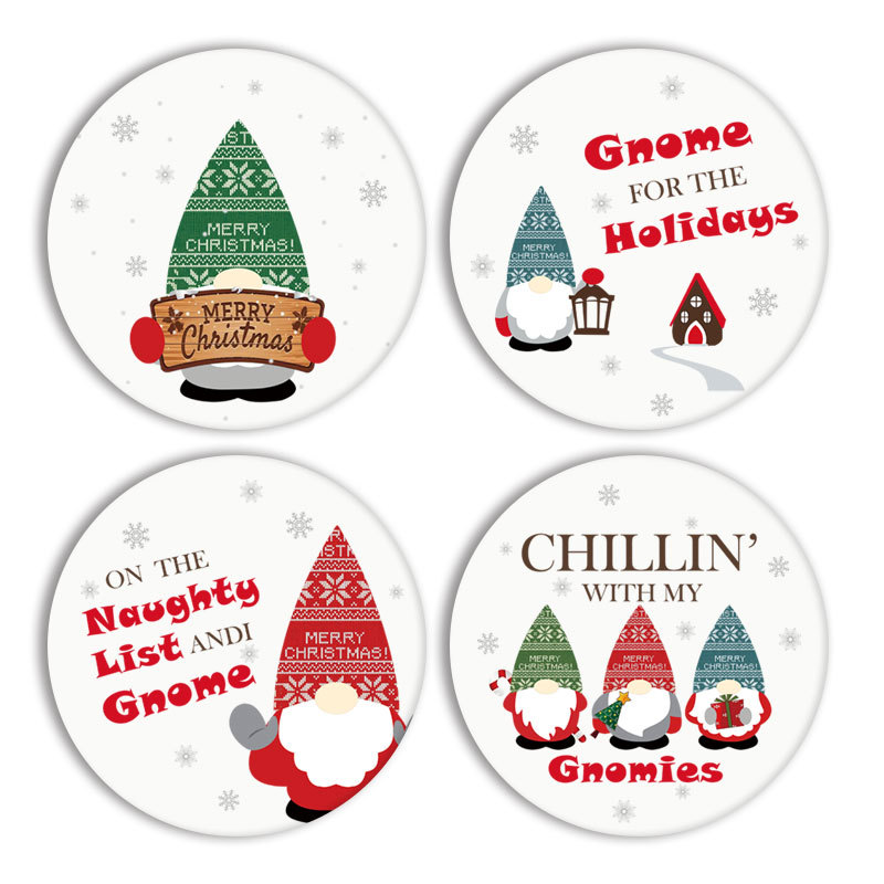 Round Christmas Cartoon Absorbent Ceramic Coasters 1