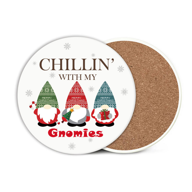 Round Christmas Cartoon Absorbent Ceramic Coasters 2