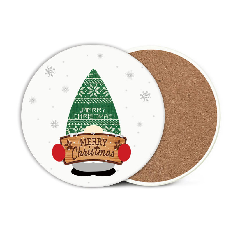 Round Christmas Cartoon Absorbent Ceramic Coasters 5